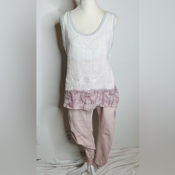 Suzy D London Sleeveless Linen/ Cotton Top in White and Pink | size M - Picture 6 of 6